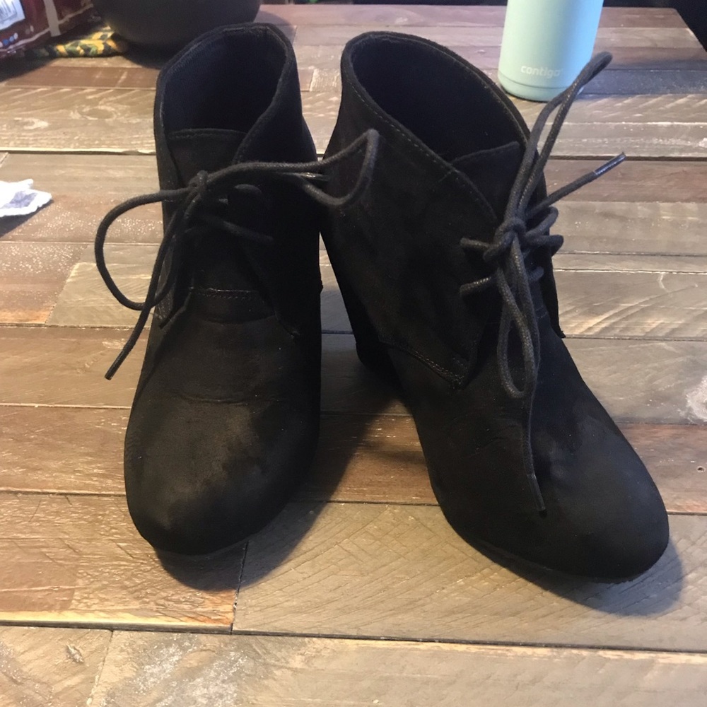 Black Wedge Booties